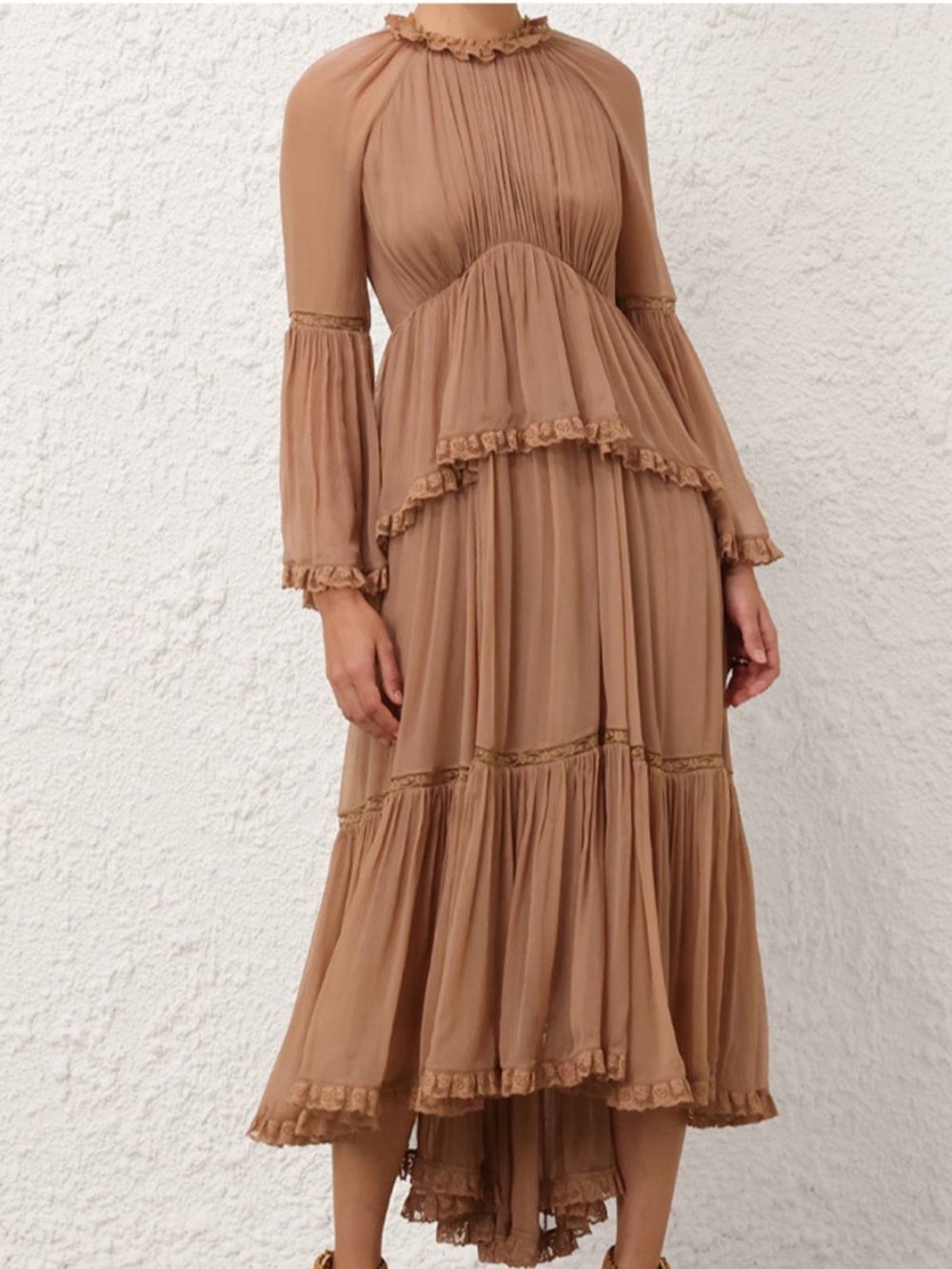 NWT New ZIMMERMANN Hypnotic Peplum Flutter Tiered Midi Dress in Biscuit Size 0 - Picture 13 of 13